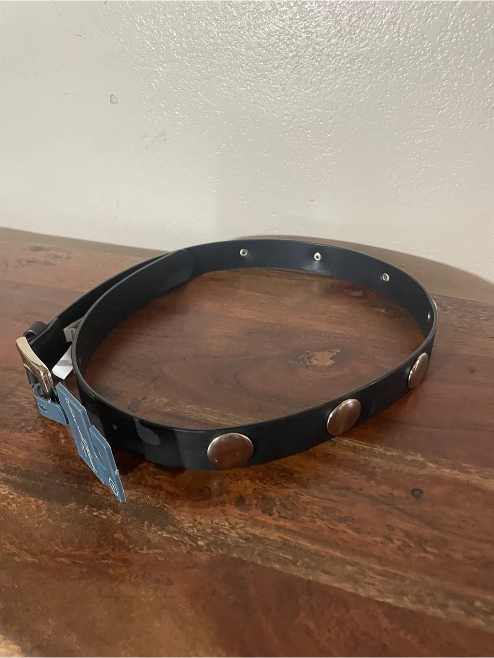 NWT Universal Thread Black Studded Skinny Belt Medium Silver Hardware